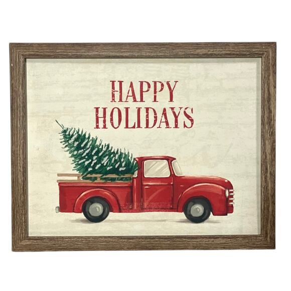 NWT Colleen Karis Designs Happy Holidays Framed Wood Sign 14"x11"x1 1/4" - Picture 1 of 2